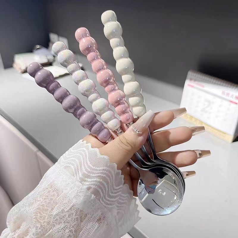 Household high appearance level dessert pearl spoon plastic handle spoon