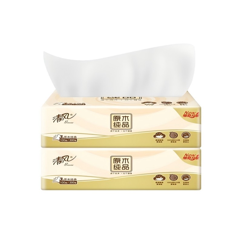 清风原木纯品系列亲肤抽纸2包