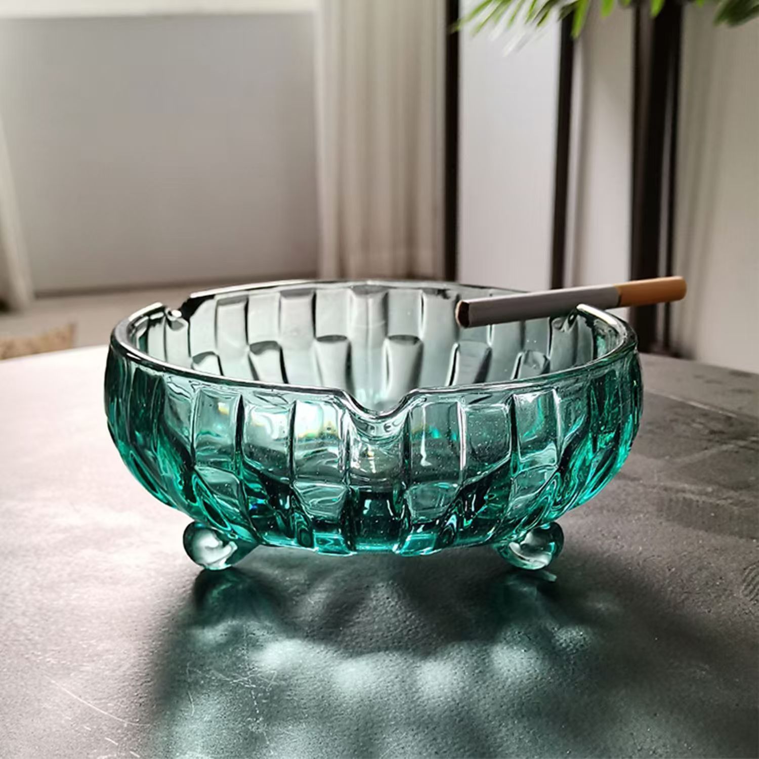 Striped green ashtray High grade high appearance level living room decoration glass ashtray