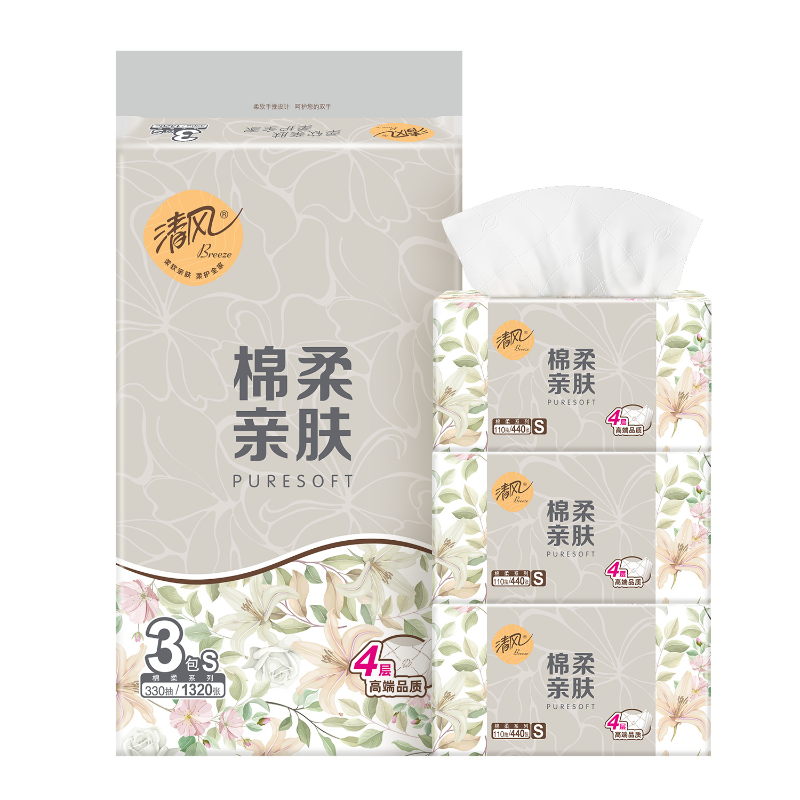 清风棉柔4层110抽/包*3包/提
