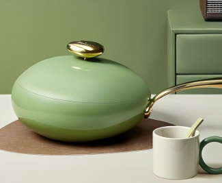 Velosan温仑山复古鹅卵石聚财回飞无涂层不粘炒锅32cm