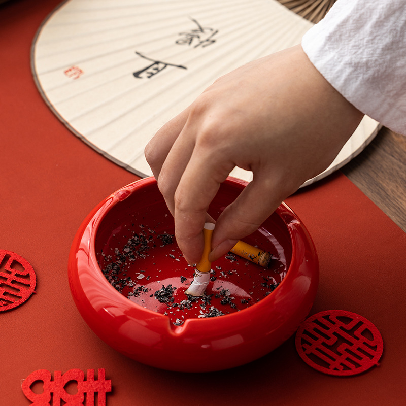 Ceramic ashtray home double joy red creative Chinese decoration