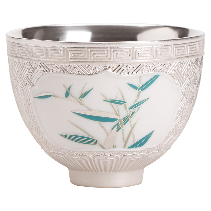 苏氏陶瓷（SUSHI CERAMICS）鎏银品竹主人杯非遗大师郑文强品茗杯功夫茶杯