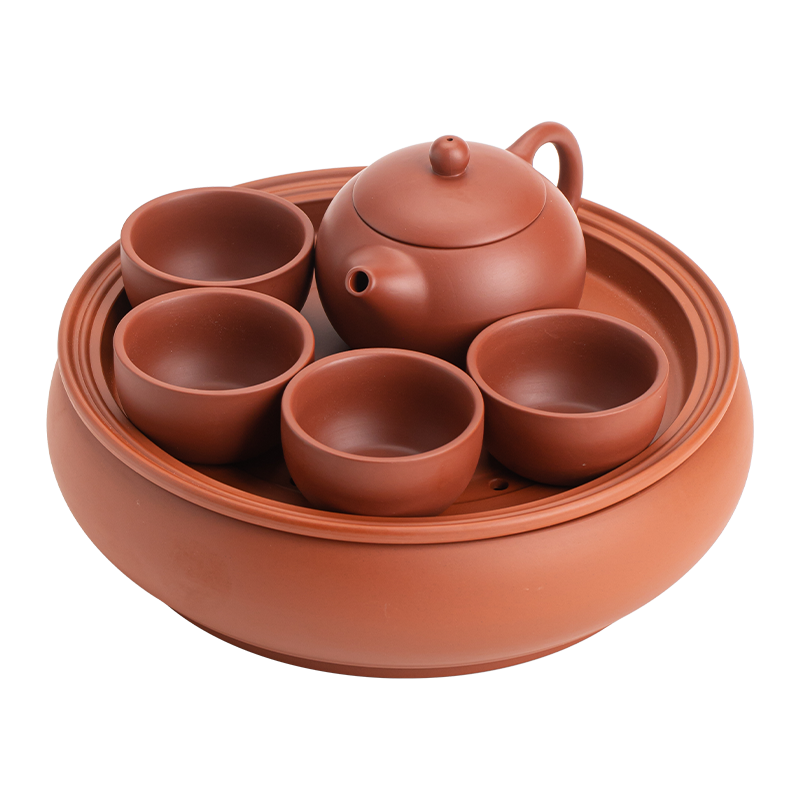 苏氏陶瓷（SUSHI CERAMICS）宜兴紫砂西施壶4杯配蓄水茶盘功夫茶具组