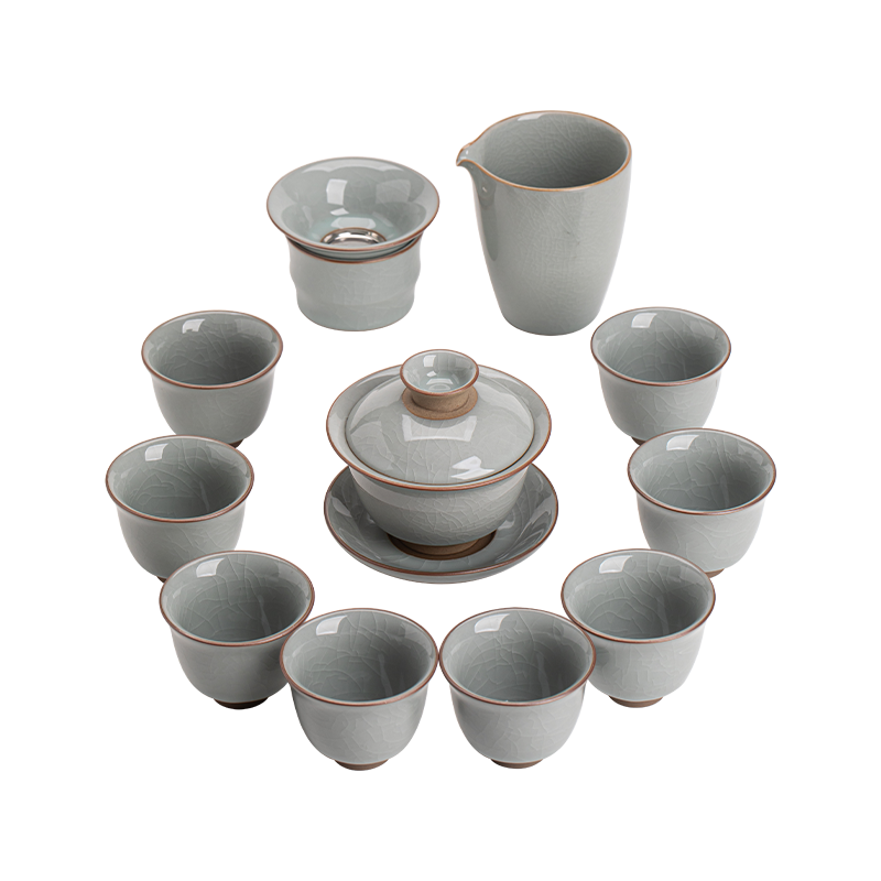 苏氏陶瓷（SUSHI CERAMICS）哥窑功夫茶具套装开片陶瓷三才盖碗茶杯礼盒装