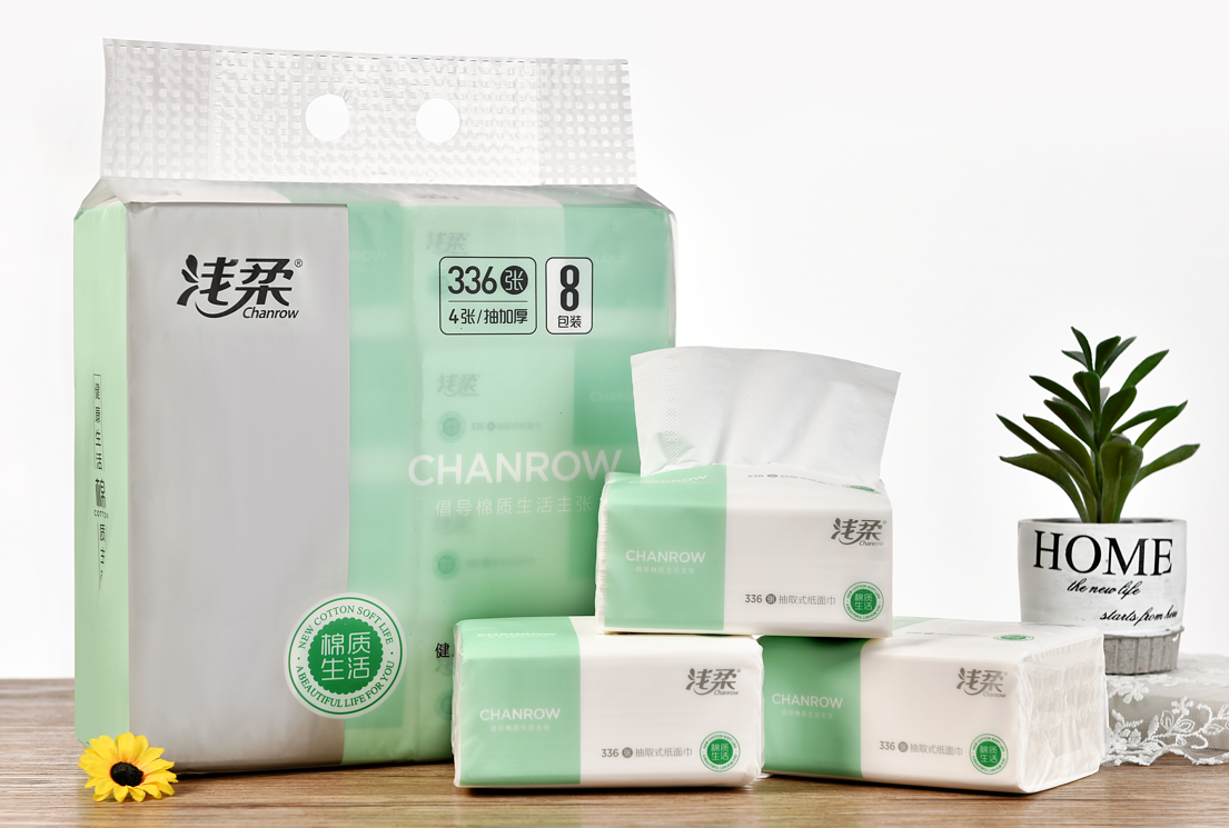 浅柔抽取式面巾纸84抽*8包（4层）336张/包QC3038