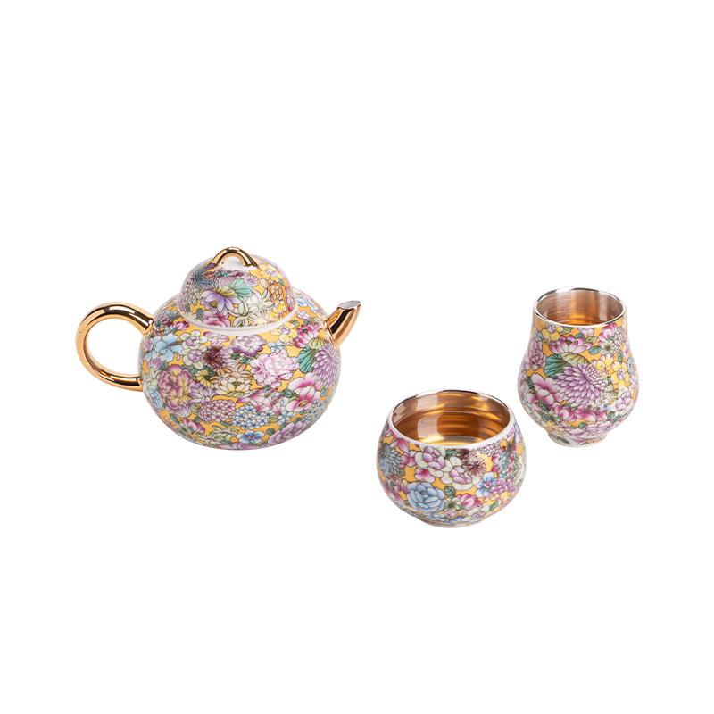 苏氏陶瓷（SUSHI CERAMICS）鎏银万花福禄非遗大师郑文强作品功夫茶具礼盒