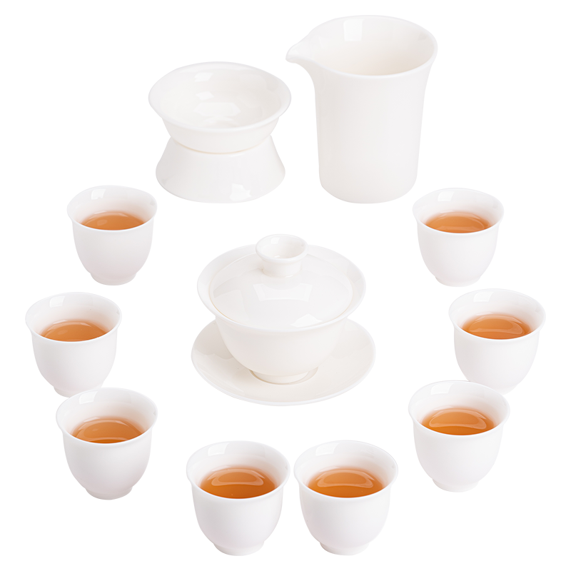 苏氏陶瓷（SUSHI CERAMICS）羊脂玉瓷丰亭三才盖碗礼盒套组 130ML