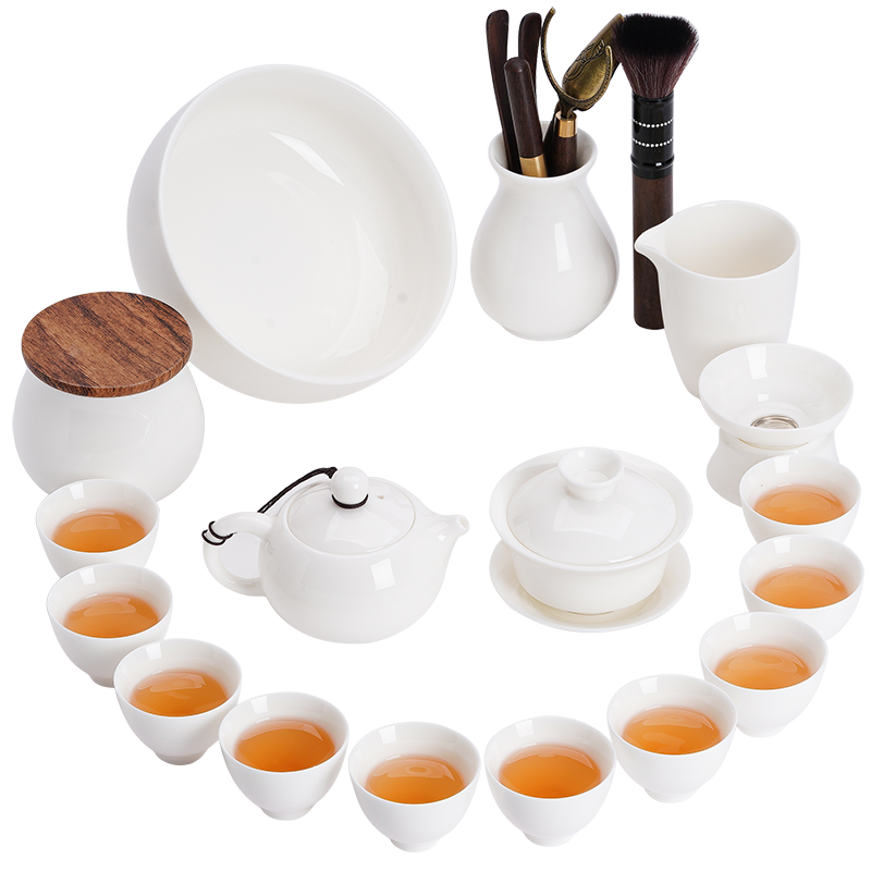 苏氏陶瓷（SUSHI CERAMICS）羊脂玉白瓷功夫茶具套装中国白三才盖碗泡茶壶茶洗茶叶罐六君子（安全包装）