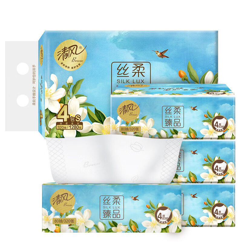 清风丝柔臻品4层80抽/包*4包/提