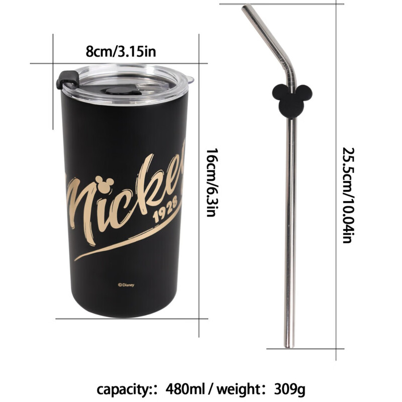 迪士尼316保温杯高颜值大容量水杯随行杯 吸管杯480ml