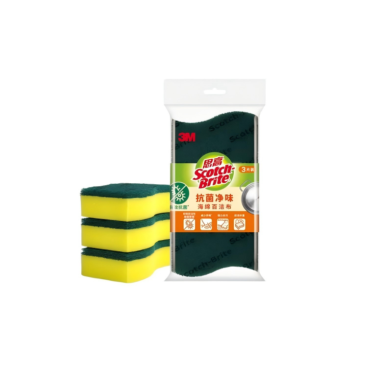 3M思高抗菌净味海绵百洁布3片装 S6223