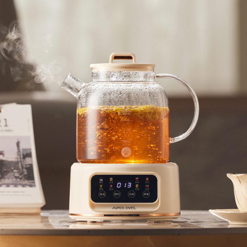 APIXINTL安本素1.2L全玻璃养生壶 家用烧水壶迷你煮茶壶 保温一体办公室多功能全自动花茶壶恒温壶