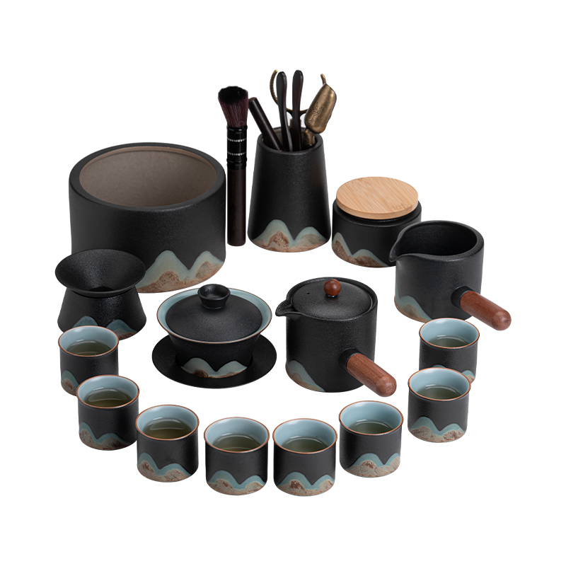 苏氏陶瓷（SUSHI CERAMICS）国潮风釉画彩茶具套装千里江山功夫茶杯实木茶壶公道杯礼盒装