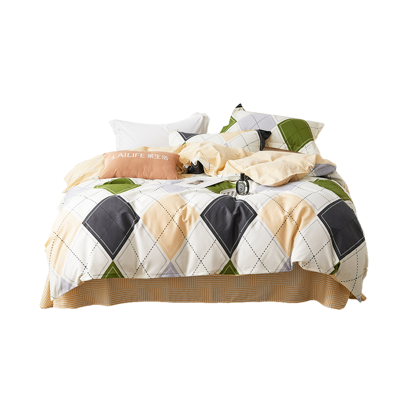 莱生活全棉四件套经典格致