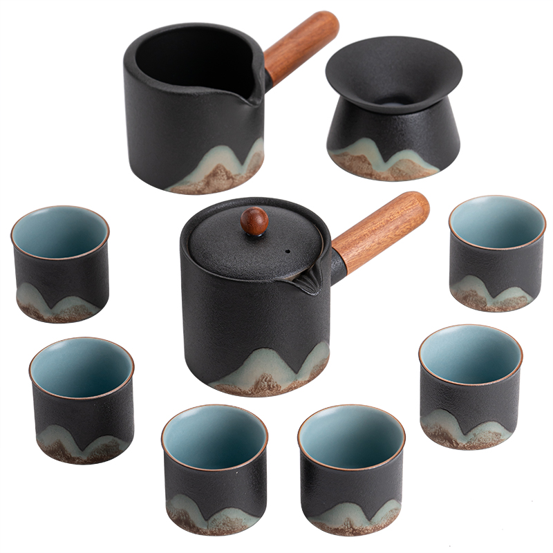 苏氏陶瓷（SUSHI CERAMICS）手绘釉画彩千里江山侧把茶壶功夫茶具礼盒套组中国风文创系列
