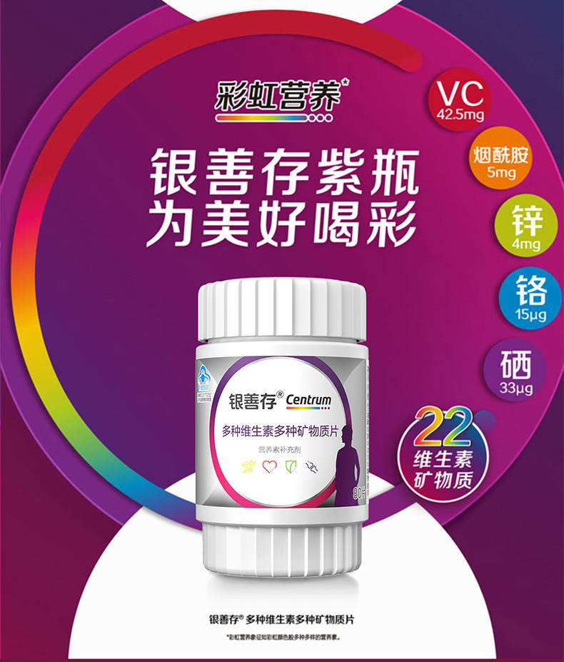 银善存®多种维生素多种矿物质片 80片瓶装（女士）/善存多种维生素多种矿物质片（女士型）/银善存多种维生素多种矿物质片（女士型）