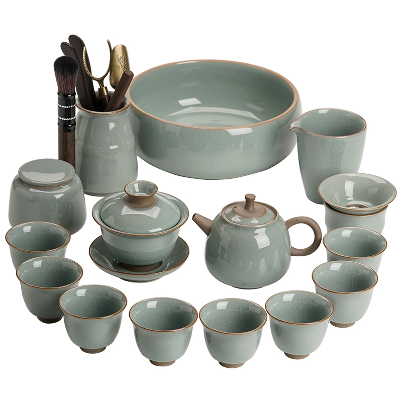 苏氏陶瓷（SUSHI CERAMICS） 哥窑功夫茶具陶瓷泡茶壶三才盖碗茶杯茶洗六君子大套组礼盒装