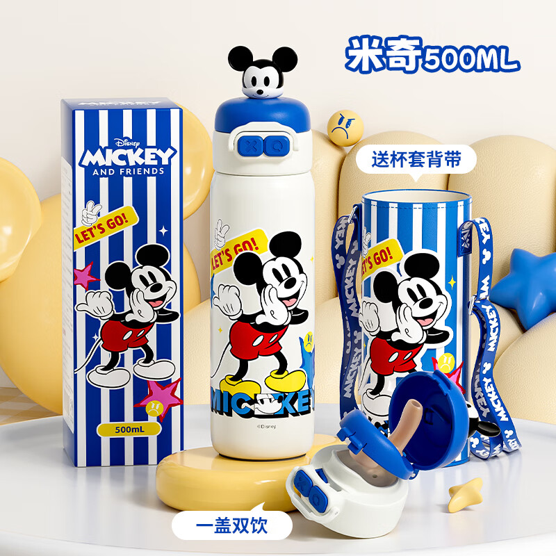 迪士尼（Disney）儿童保温杯带500ml吸管双饮