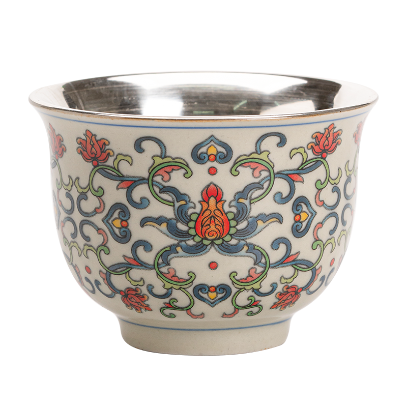 苏氏陶瓷（SUSHI CERAMICS）青花永乐鎏银茶杯主人杯个人杯品茗杯功夫茶杯