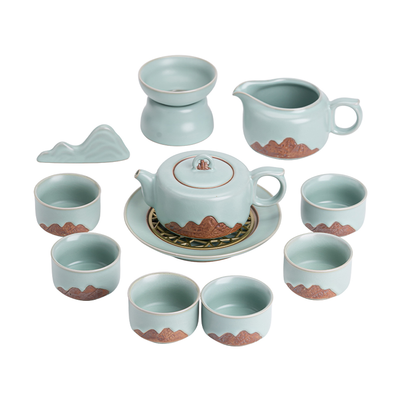 苏氏陶瓷（SUSHI CERAMICS）汝窑开片可养金线山行茶壶功夫茶具组