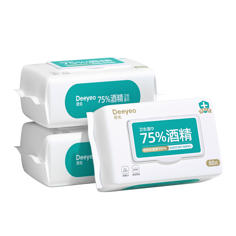 德佑75%酒精湿巾80片*3包