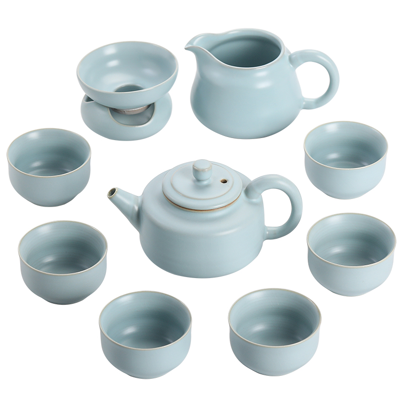 苏氏陶瓷（SUSHI CERAMICS）汝窑茶具套装可开片可养汝瓷功夫茶具10头礼盒装（钟德壶款）