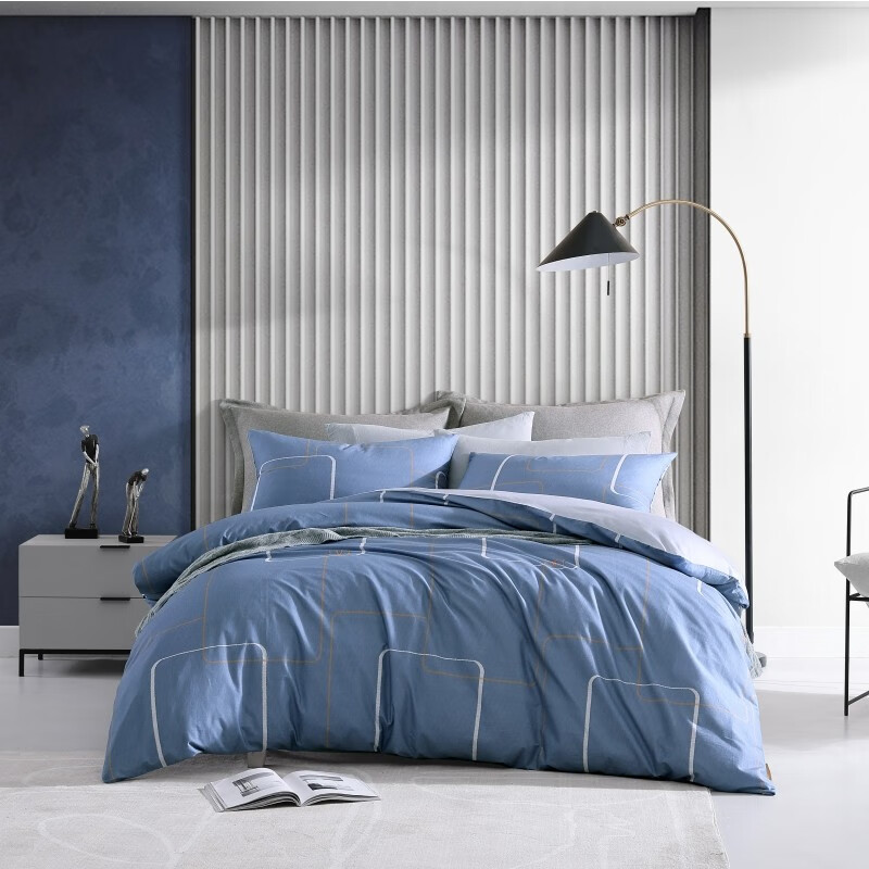 罗孚LUOFU 罗孚简绅士品格全棉四件套 被套枕套床单全棉 绅士蓝