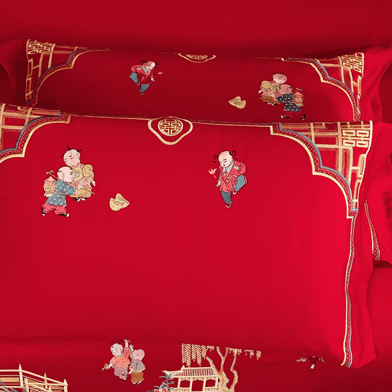 百丽安娜（Belle Anna）60支长绒棉100%棉（百子送福）婚庆十件套