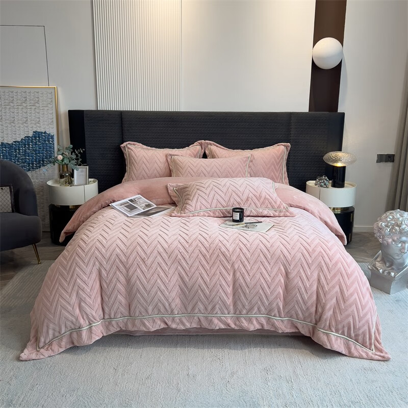 百丽安娜（Belle Anna）牛奶绒全消光工艺轻奢四件套（W系列-豆沙色）床上用品套件