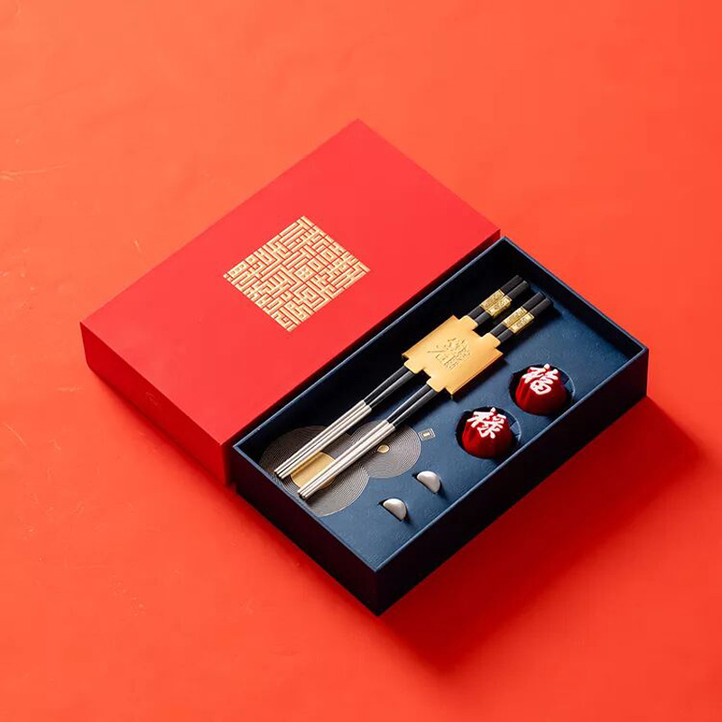 纯银筷子字器杯子套装 999足银银筷合金头两双装家用送礼盒装