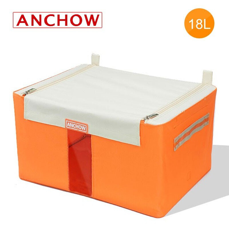 安巢家居ANCHOW 单视窗储物盒折叠收纳箱加厚牛津布百纳箱衣物储物箱内衣收纳盒玩具 百纳箱 AJ117 橙 18L