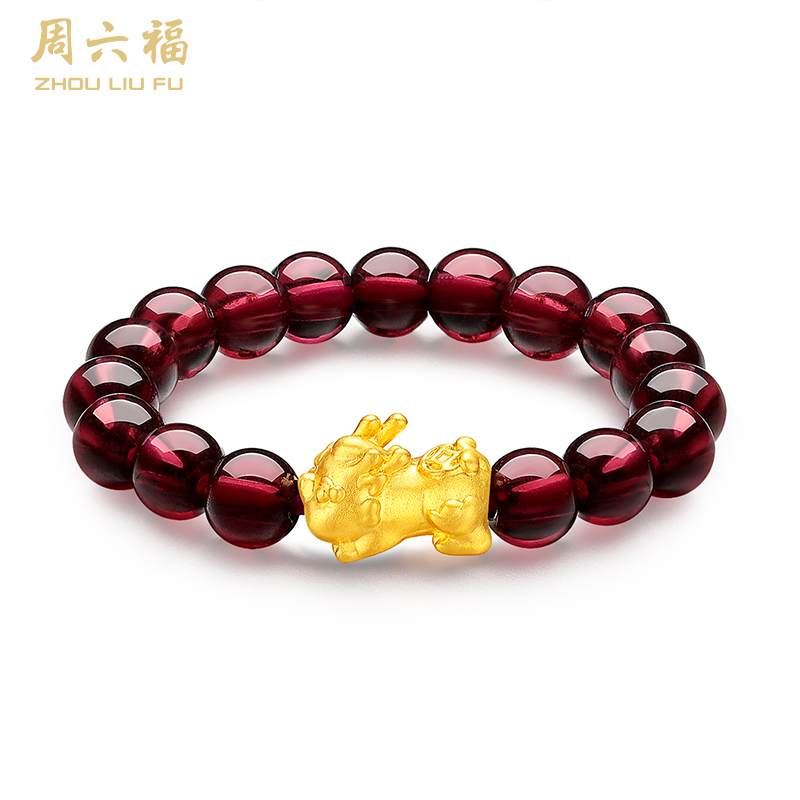 周六福足金貔貅石榴石戒指