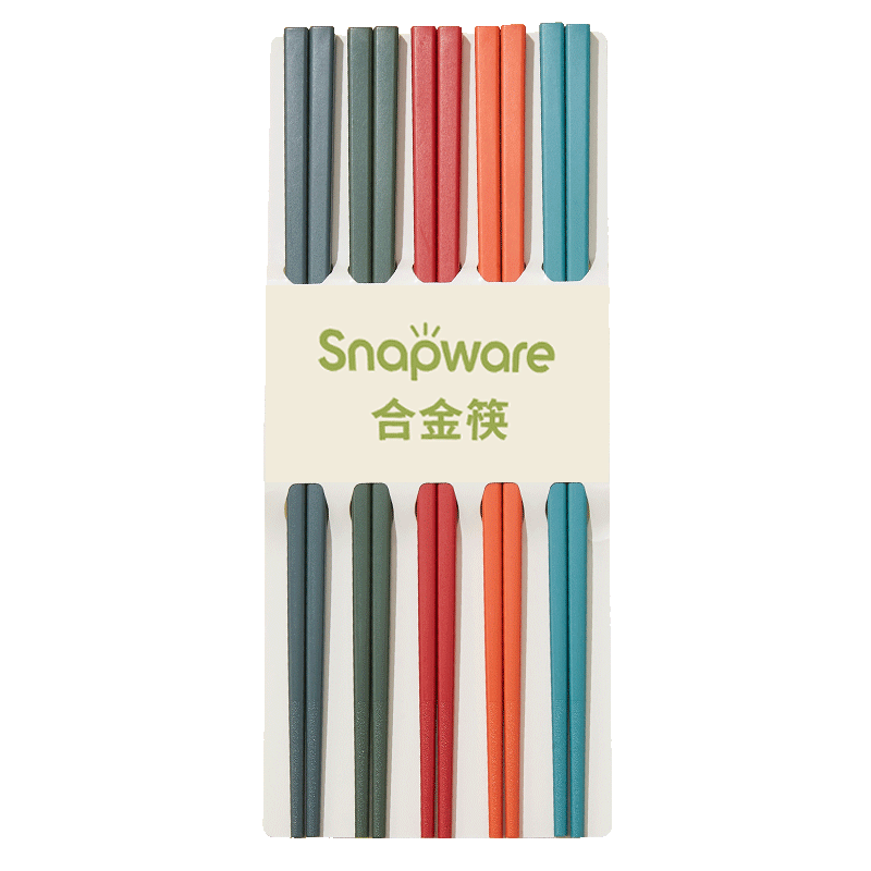 康宁Snapware 家用防霉高档餐具防滑防霉多彩合金筷 5双装