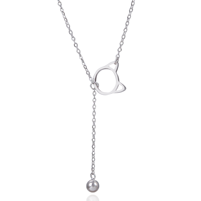 中国珠宝 S925纯银猫咪十字圆珠项链 YJYS-08210