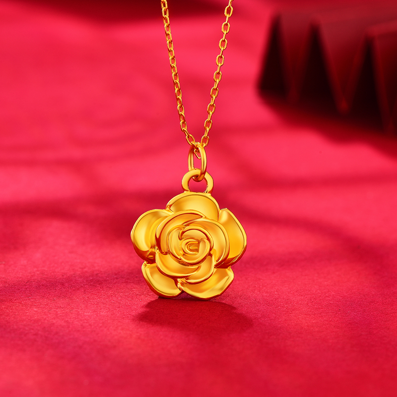 中国珠宝足金玫瑰花吊坠 （配925银链） A220529