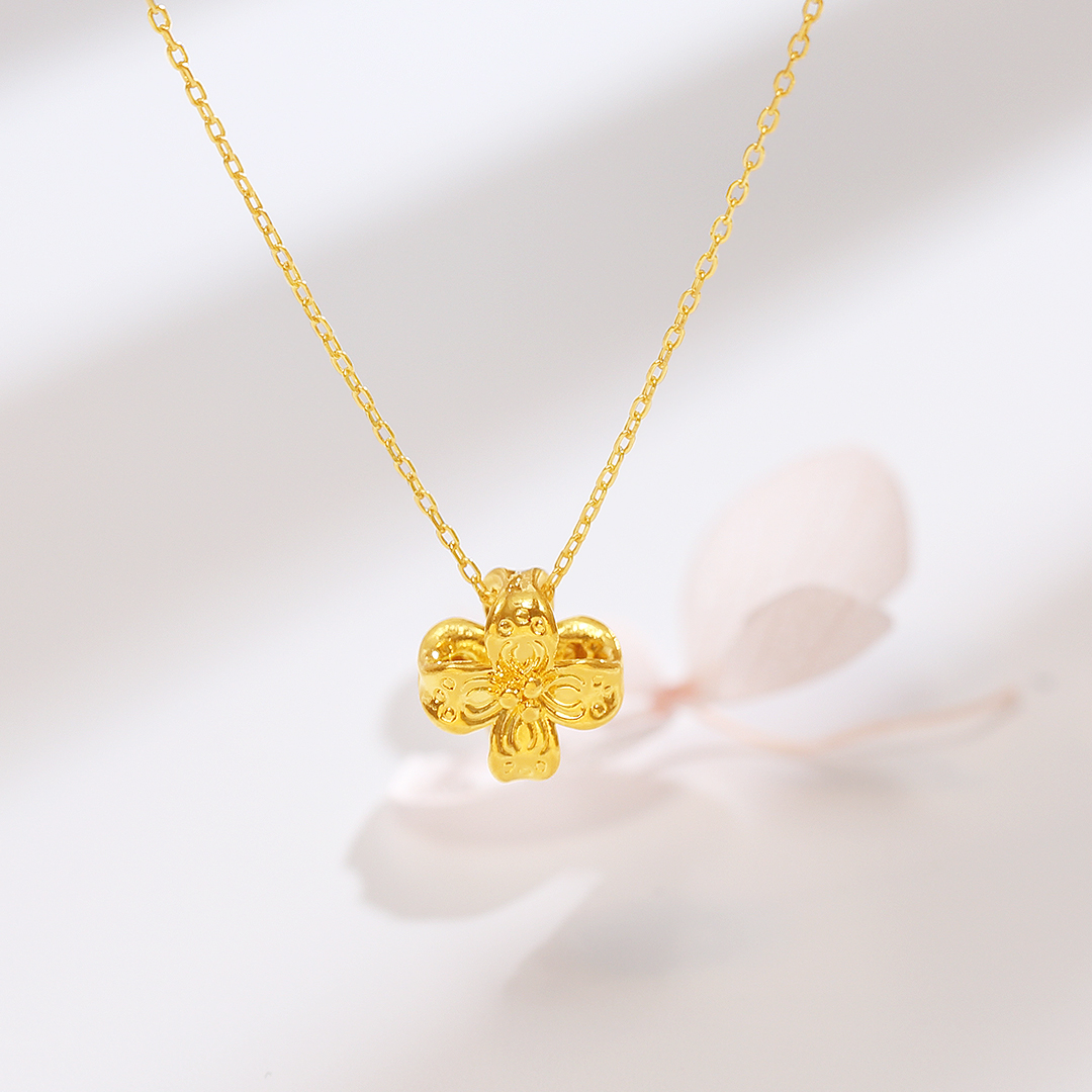 中国珠宝足金桂花吊坠（配S925银链条） A220941