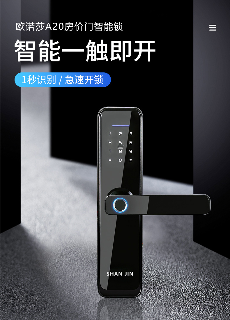 欧诺莎指纹锁密码锁智能门锁电子锁家用防盗门远程临时秘钥 欧诺莎A20