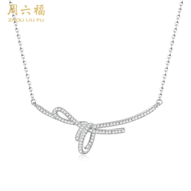 周六福S925银方糖丝带结项链ZLFJ061577