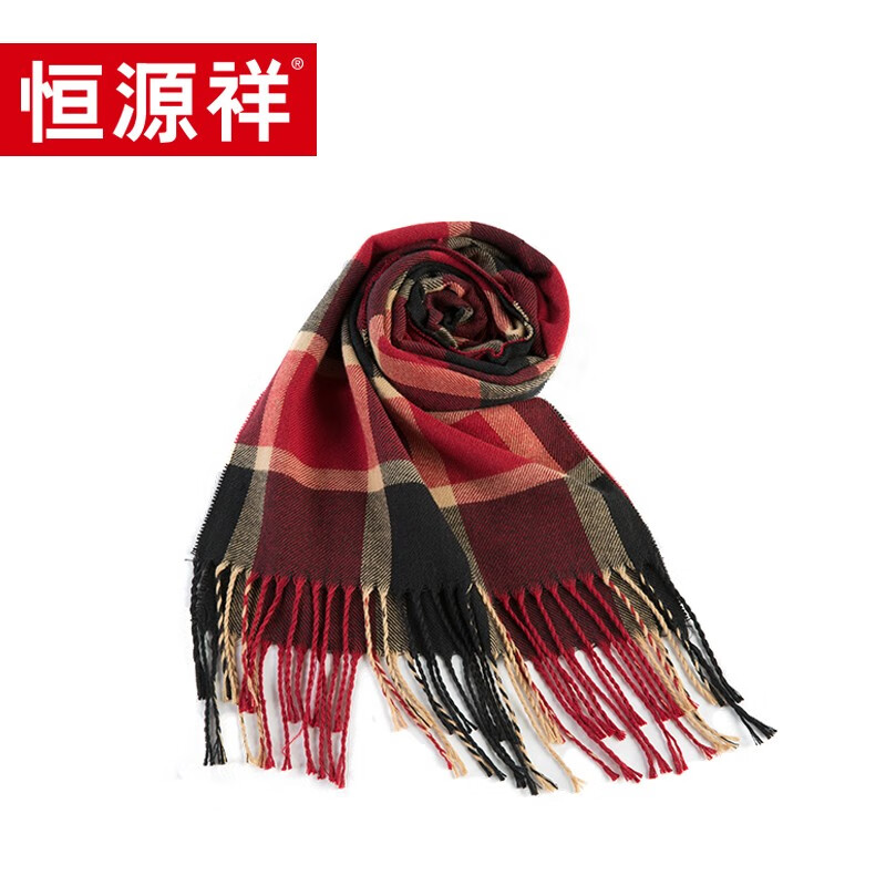 恒源祥礼业HYX1004红黑小格子围巾 红色 30*170