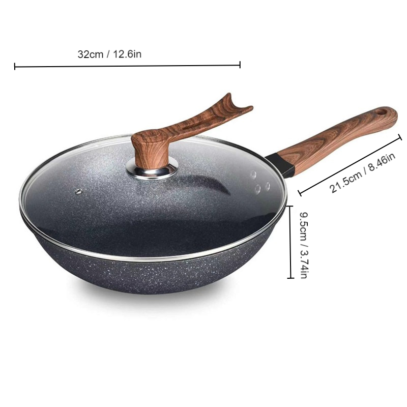 新款木纹麦饭石不粘锅炒锅32CM