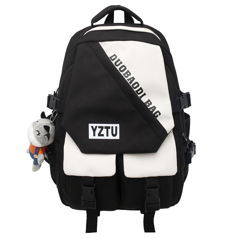 Leap Path Colored Diagonal Zipper Double Pocket Couple Backpack