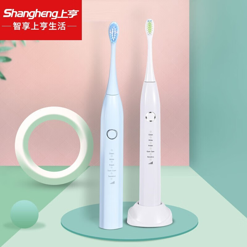 上亨（shangheng）电动牙刷声波成人男女士学生党情侣款智能全自动无线声波感应防水亮白软毛充电 蓝色【全身防水 超长续航 4个刷头】SHZH-039