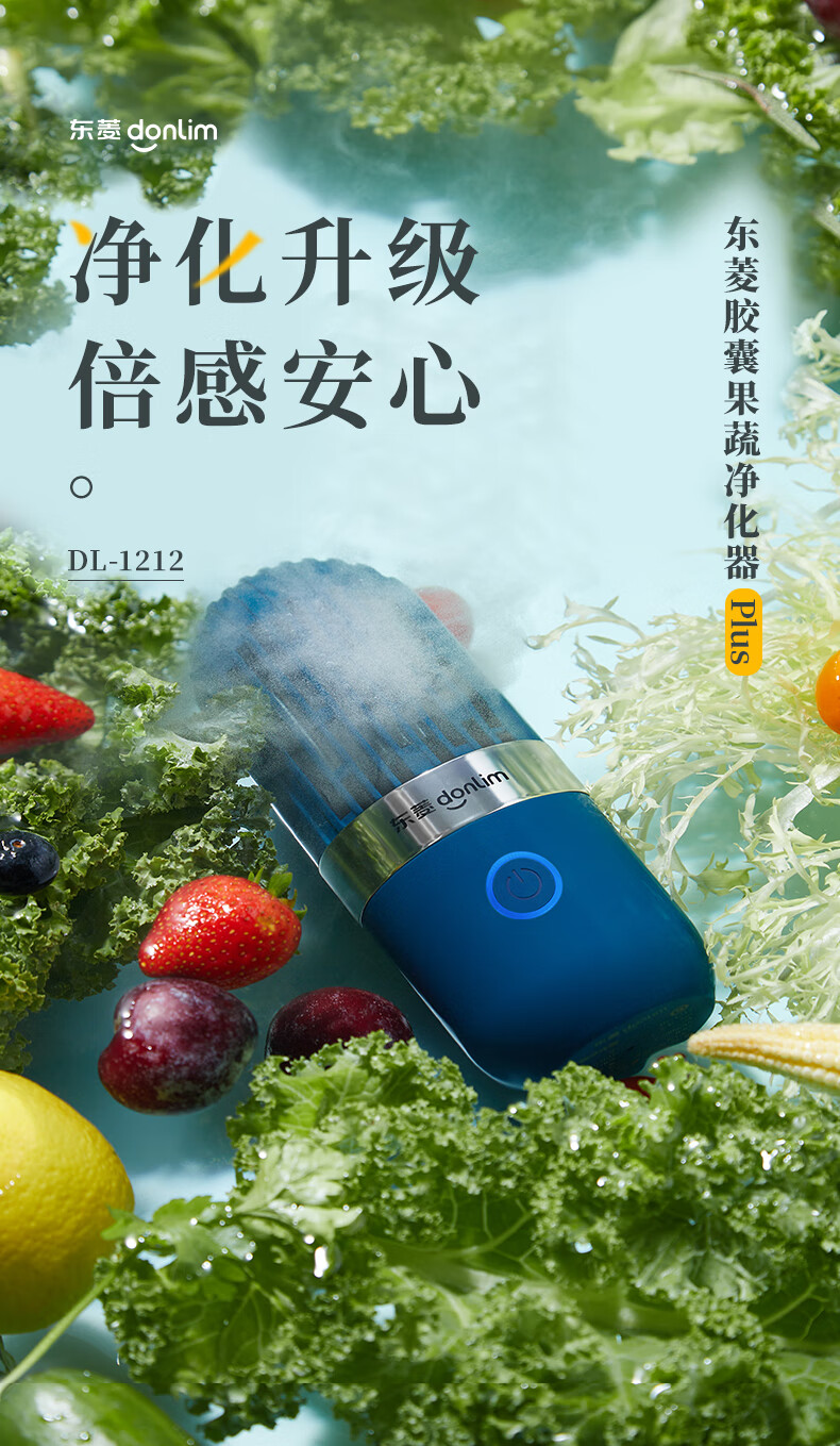 东菱(Donlim)胶囊果蔬清洗机家用洗菜机蔬菜水果食材净化机器去农残清洗机除菌神器 无线便携 DL-001