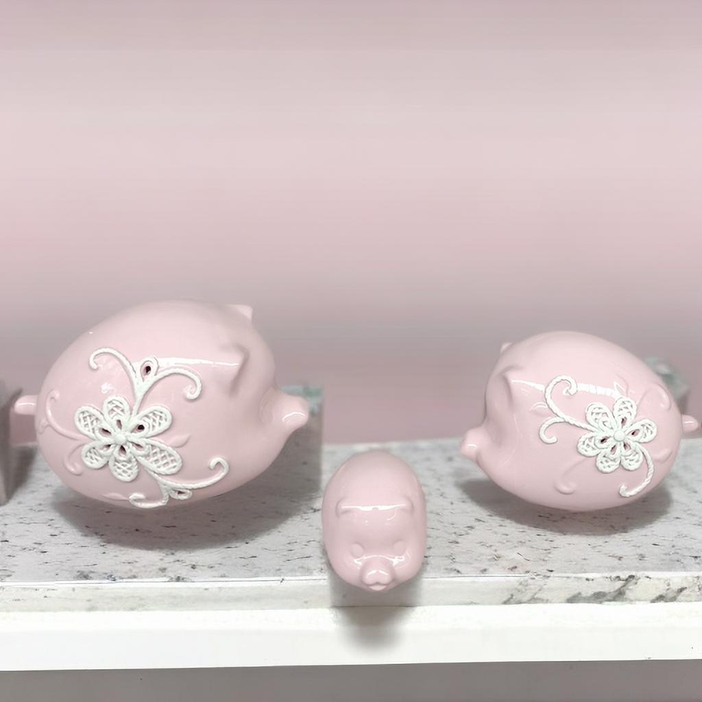 MARSDEN饰品/美式经典陶瓷粉色猪摆件3件套