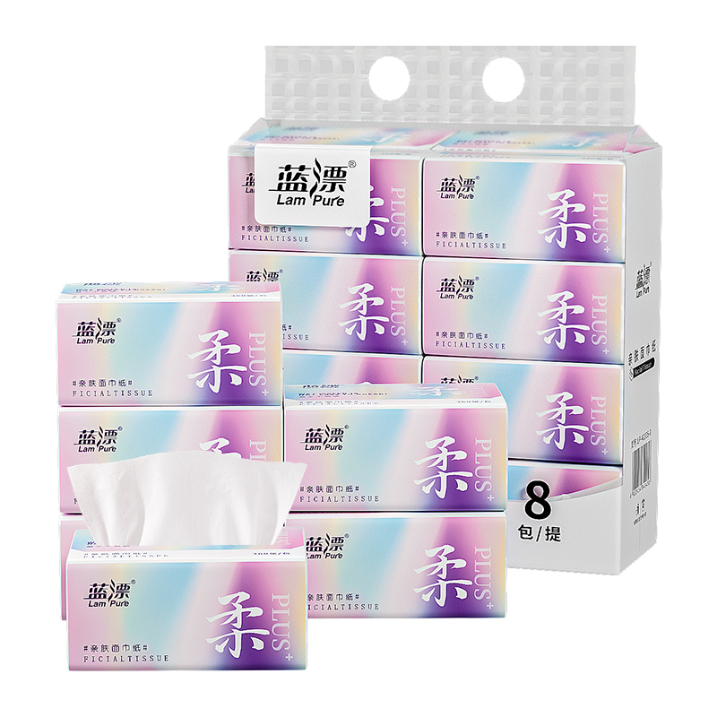 蓝漂白色抽8包装（彩虹L码）LP-42335白色抽纸8包