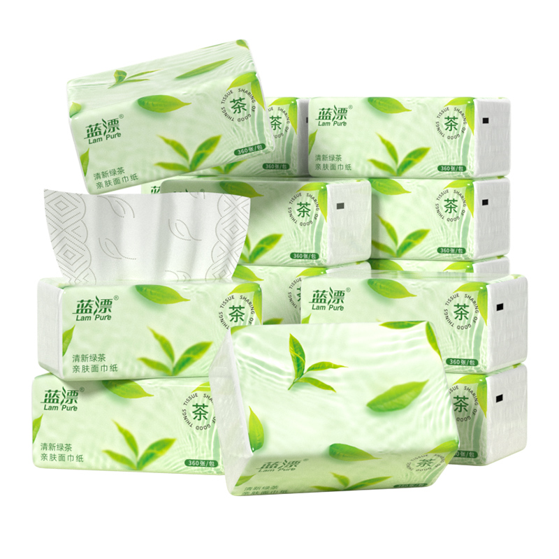 蓝漂清新绿茶味面巾纸LP-41383白色抽纸14包-绿茶香