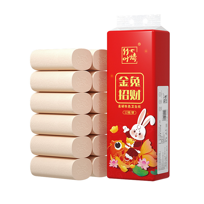 竹叶情柔韧本色卫生纸ZYQ-51190本色扁卷12卷