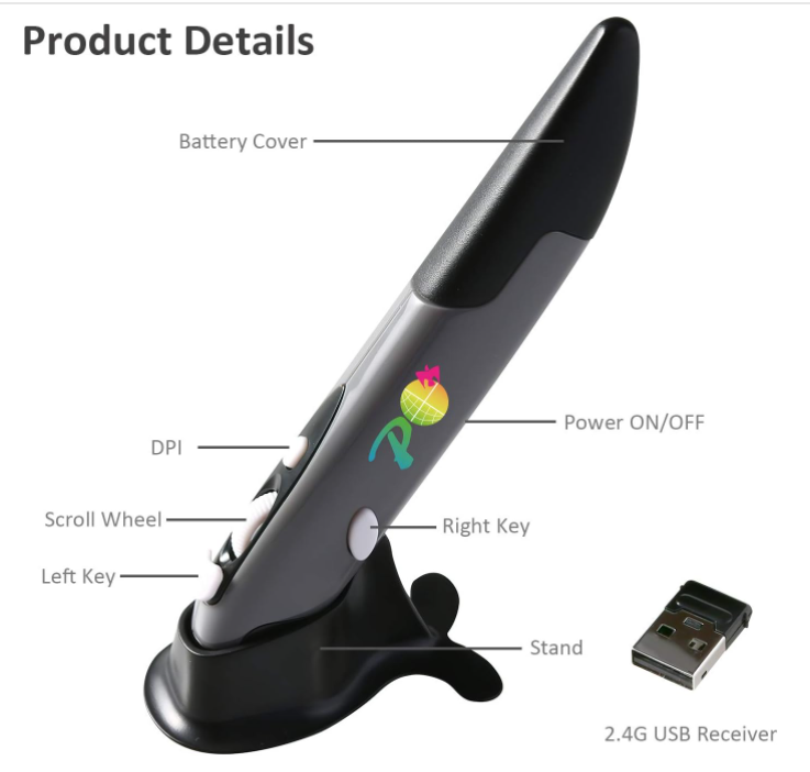 Wireless Optical Pocket Pen Mouse,Promi 2.4 Ghz USB 3.0 Wireless Optical Digital Pen Mouse,Micro&Type-C Adapter, Adjustable 800/