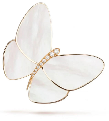 破茧成蝶白贝胸针18KGP 珍珠白贝母